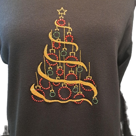 Christmas Long Sleeve Christmas Tree Rhinestone T-Shirt Women's Black/Gold - Picture 5 of 5